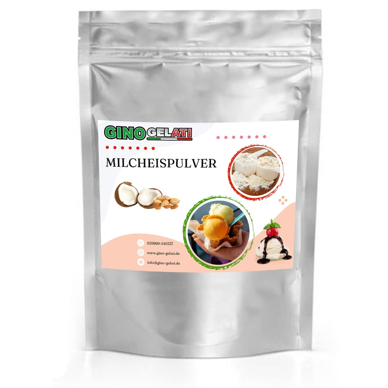 Gino Gelati Milcheis Pulver mit verschiedenen Kokosmilch- Geschmäckern, Intensiver Geschmack, schnelle und einfache Zubereitung, exotisches Kokosnuss Aroma, Vegan (10 Kg, Kokosmilch Mandel)