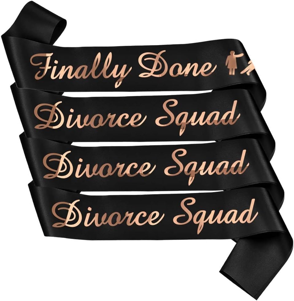 Finally Done and Just Divorced Squad Sash (4 pc) Black Divorced Party Supplies Decorations for Finally Divorced, Newly Unwed, Single Women, Funny Divorce, Break Up Gift - Party Sash MS4U Done