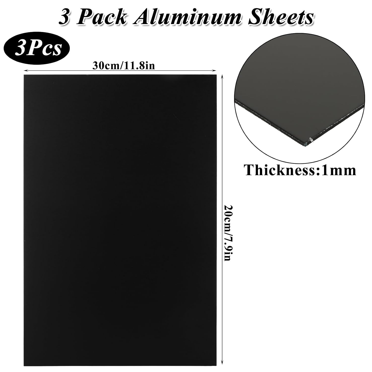 CYEAH 3 Pcs Anodized Aluminum Sheets Metal, 11.8 x 7.8 inch Metal Plates Engraving Blanks, 1 mm Thin Black Aluminum Plates Engraving Blanks for Laser Engraving, Crafting, Decoration - 2