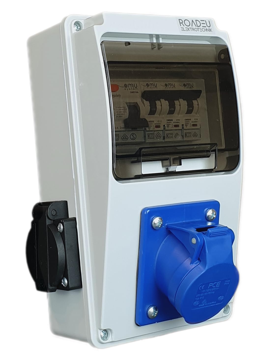 RoadEu CEE Power Distributor - 16A Switched Socket With 13A UK Plug & Lockable Isolator, IP44 For Workshop/Garage-417724