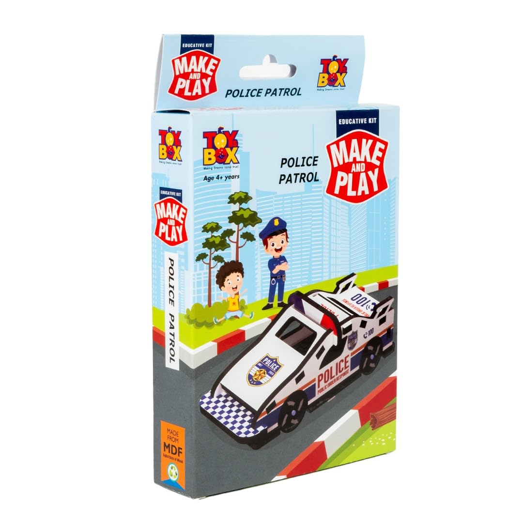 Toysbox Make & Play Police Patrol Car MDF Wooden Model Making Toy Vehicle DIY Kit for Kids 4+ Years 3