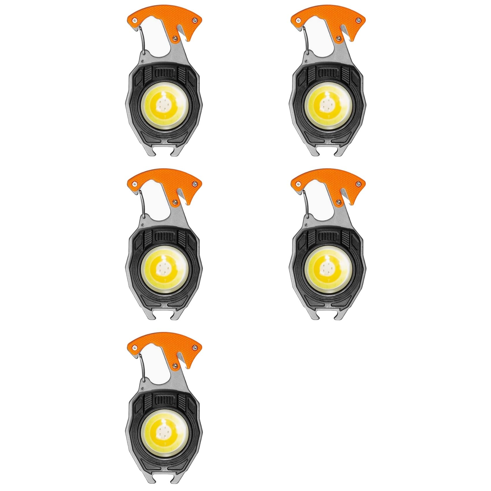 5 llaveros portátiles para exteriores, luz COB recargable, multifuncional, impermeable, abrebotellas y destornilladores