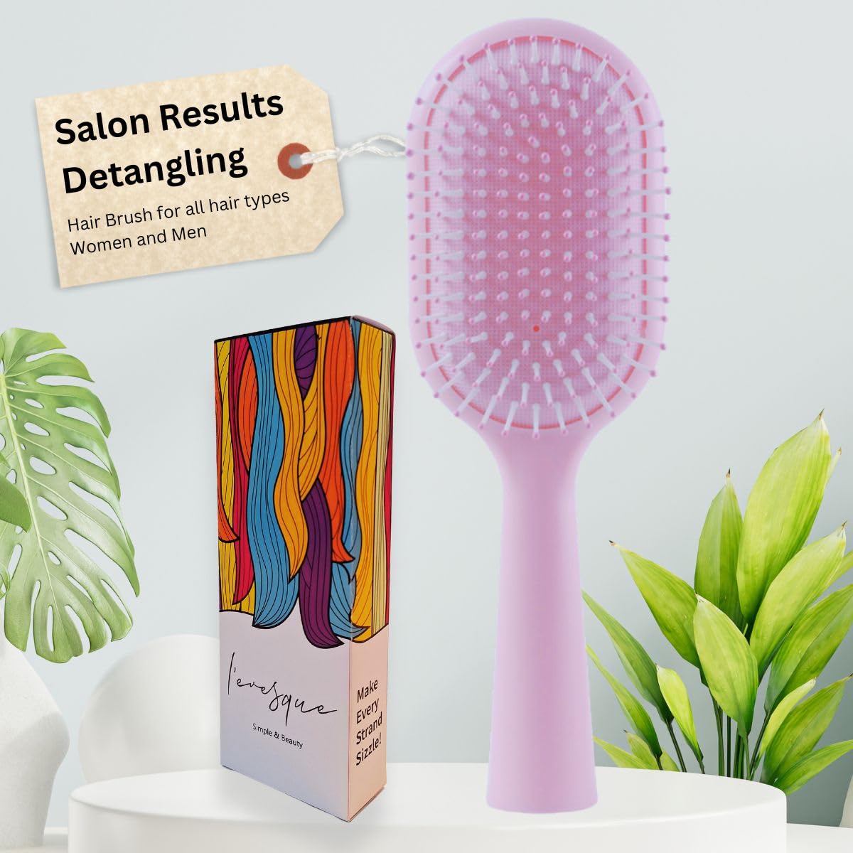 L' Evesque Detangler Hair Brush, Glides Through Tangles Easily, For All Hair Types Women & Men, Wet & Dry Hair, Pastel Lavender Amazon Exclusive, Achieve Effortless Styling and Smooth Hair (Pink)