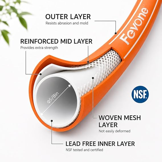 FEVONE Heavy Duty Garden Hose 35 ft, Hybrid Polymer Water Hose | Flexible, Leak-Free, Lightweight, 5/8 ID, 600 PSI, 3/4 GHT Aluminum Fittings with Swivel Handles