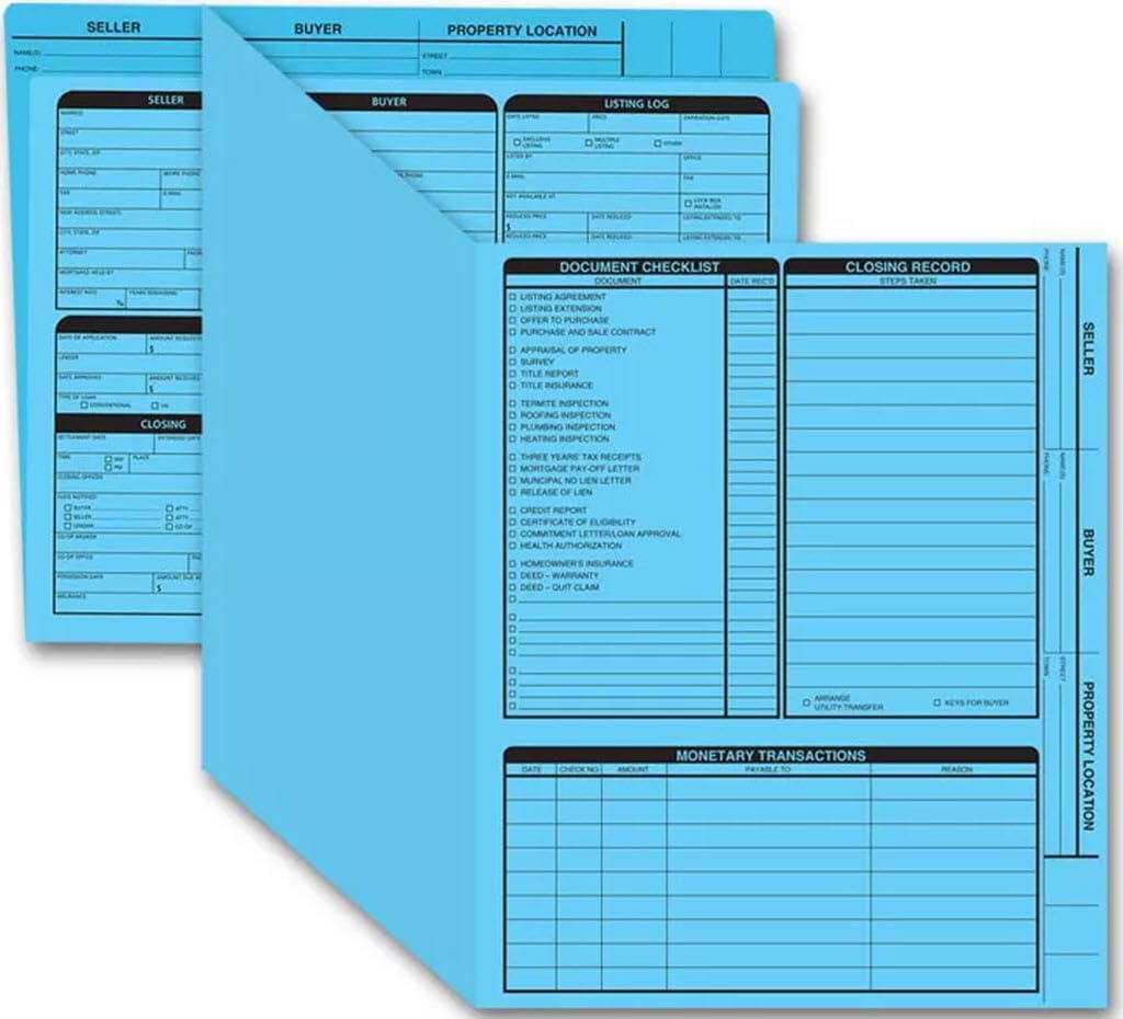 Real Estate Folder, Right Panel List, Letter Size, Blue, 50 Folders