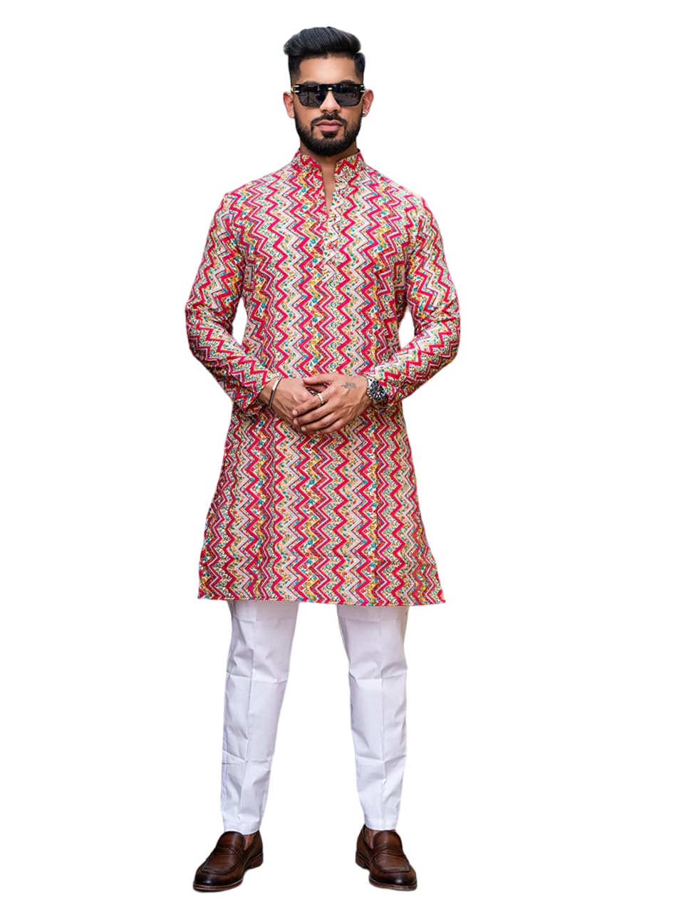 Printed Cotton Kurta Set For mens Kurta with Pyjama Set Front Button Regular Fit Mandarin Collar Long Sleeves For Kurta Set (Pack of 1)-image-0