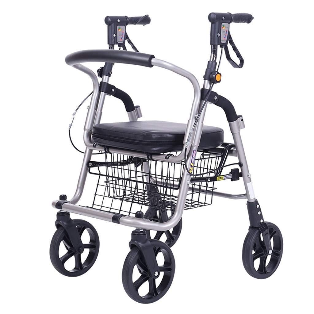 CLoxks Sedia a rotelle,Carrello della Spesa per Uomini Anziani Spingere per Acquistare Carrello per Alimenti Anziani Aiuta Walker a Quattro Ruote può sedersi Sedia a rotelle Pieghevole
