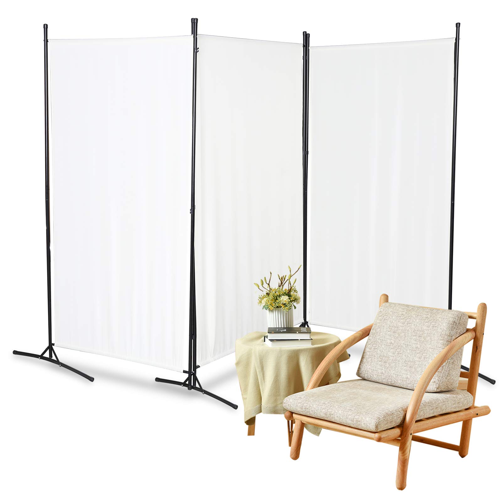 Biombo de 3 piezas, 260 x 180 cm, biombo, separador de ambientes, de pie, plegable, para interiores, protección visual, independiente, de acero y poliéster (beige)