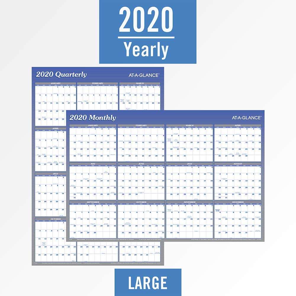 AT-A-GLANCE 2021 löschbarer Kalender, trocken abwischbar, 91,4 x 61 cm, groß, vertikal/horizontal, wendbar, Blau (A1102-21)