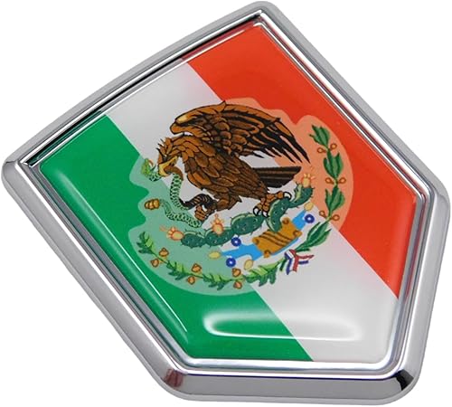 Calcomanía 3D cromada con la bandera de México, emblema mexicano, forma de escudo de Car Chrome Decals