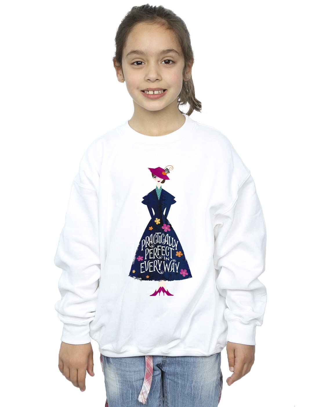 Absolute Cult Girls White Mary Poppins Practically Perfect Standing Sweatshirt 3-4 Years
