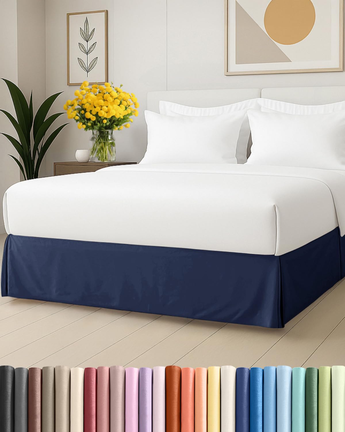 pleated bed skirt queen size - 3 sided pleated bed skirt queen - ultra-soft, easy fit with 15 inch tailored drop - hotel quality, wrinkle free & fade resistant - for women, men, kids and teens - navy