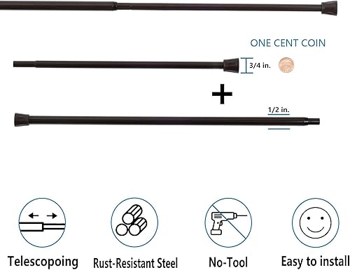 Miniatura 3 de TYRON - 2 barras de cortina de tensión de resorte de 28 a 40 pulgadas, bronce, varillas de tensión pequeñas ajustables, barra de cortina de ventana