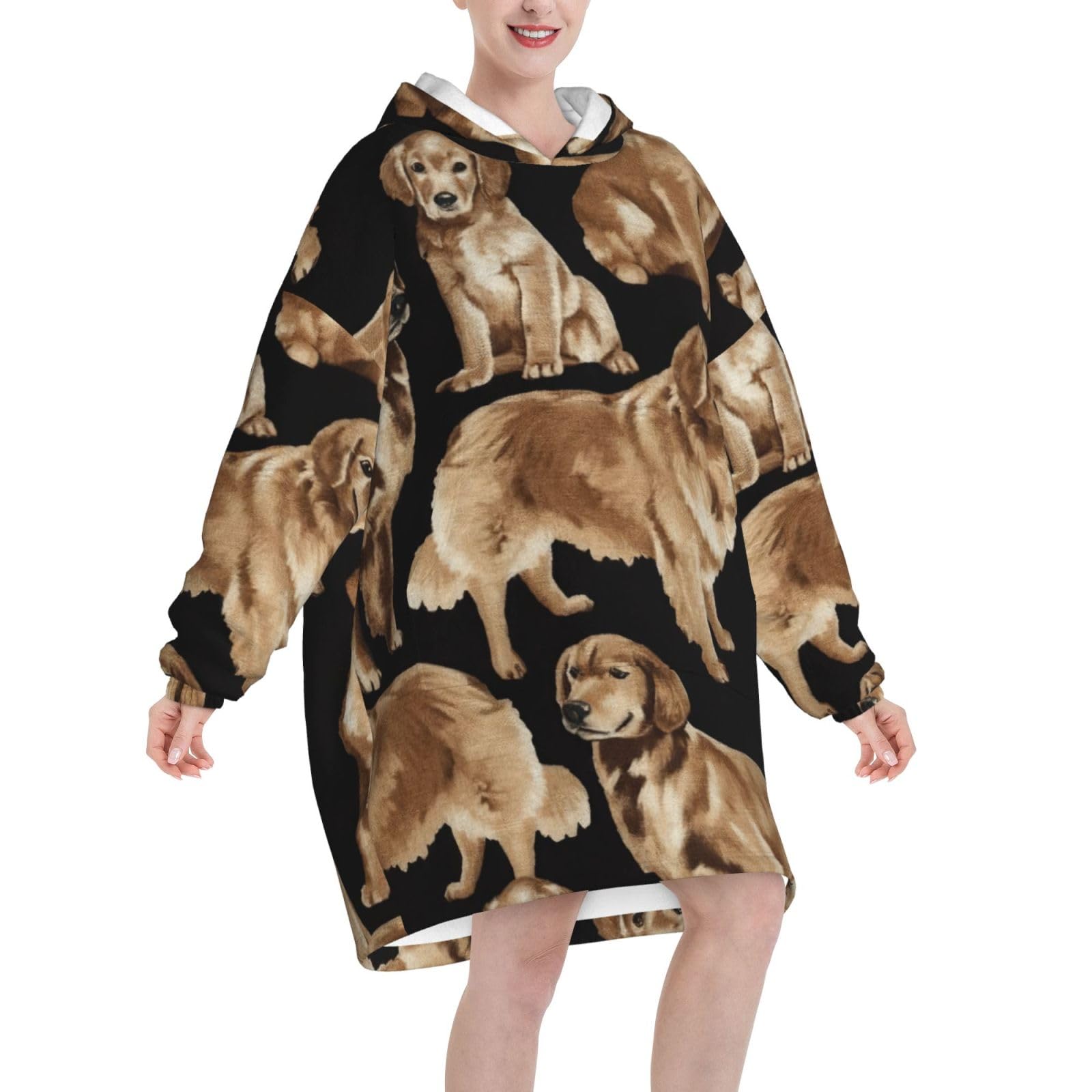 EdWal Golden Retrievers nadruk flanelowy koc z kapturem do noszenia dla dorosłych, przytulny miękki ciepły pluszowy koc prezenty dla kobiet
