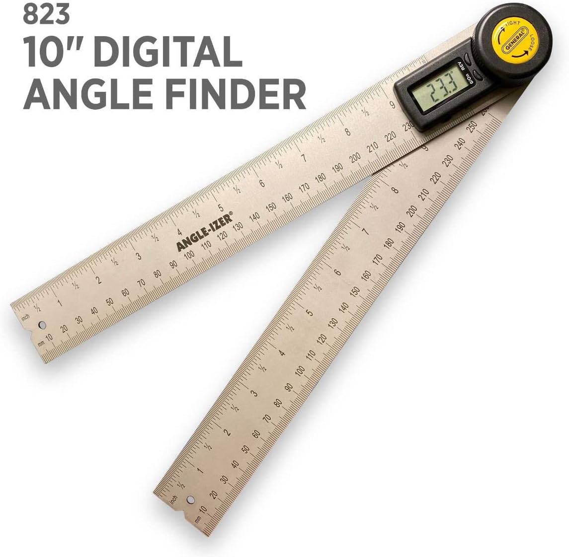 General Tools Digital Angle Finder Ruler #823 - 10" H - Stainless Steel Measurement Tool - General Digital Angle Ruler - 