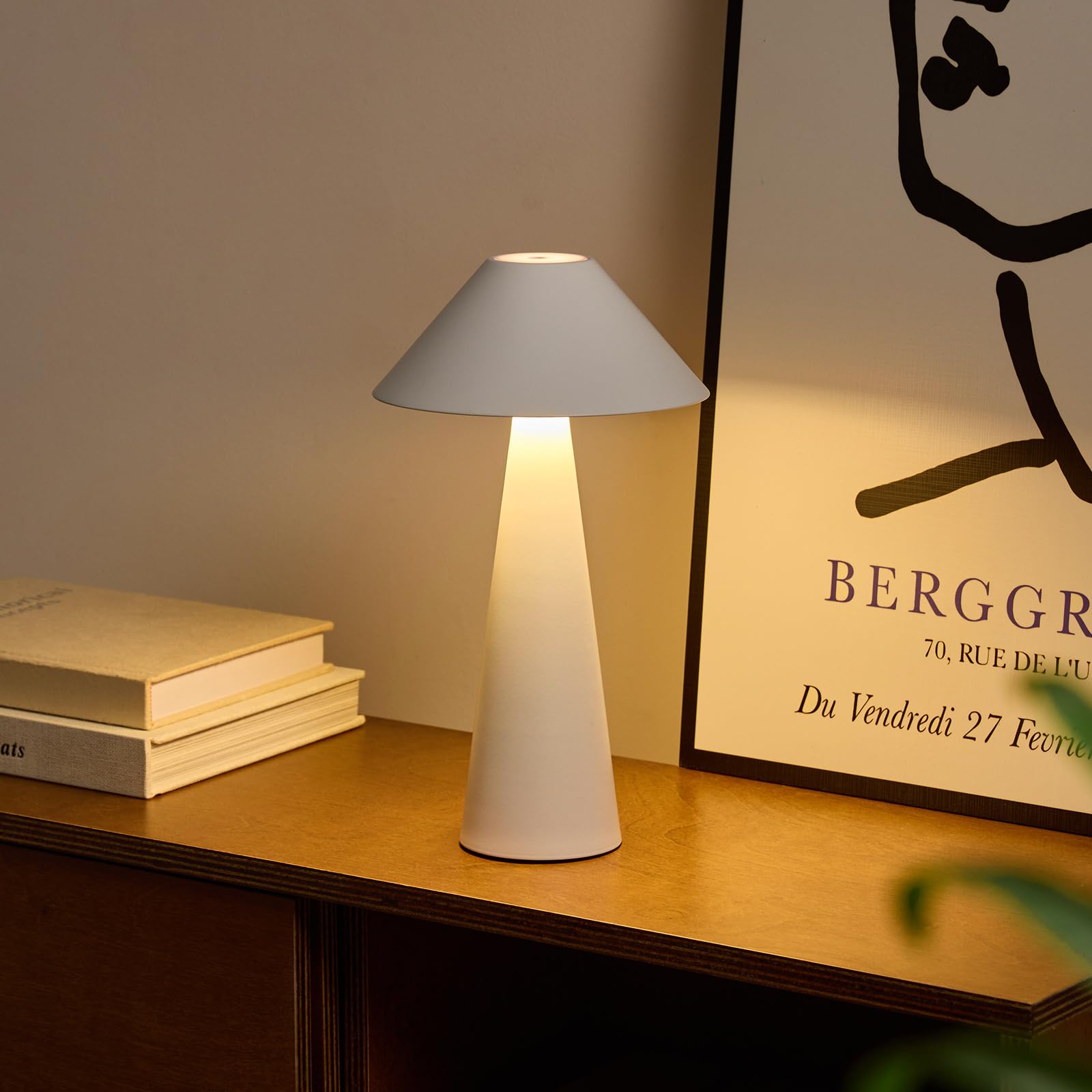 Bojim Lámpara de Mesa Inalámbrica, Lampara Tactil LED Recargable con Batería de 4000mAh, 3 Colores 3000K-6000K Regulable Lámpara sin Cable para Exterior, Restaurante, Dormitorio, Salon (Blanco)