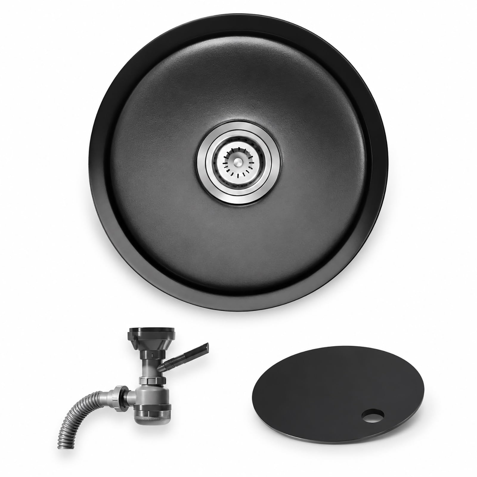 Évier de cuisine rond noir encastrable en inox 304 compact de 28 cm