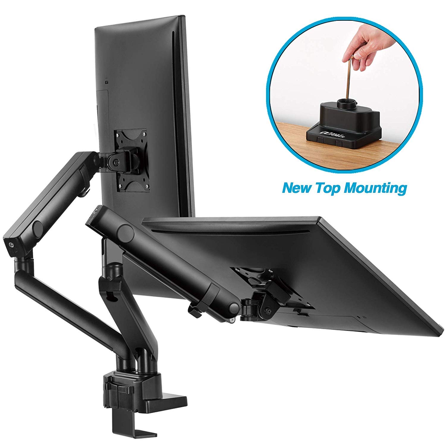 AVLTLaptop and Monitor Stand - Mount 15.6" Notebook and 32" Monitor on 2 Full Motion Adjustable Arms - Organize Your Work Surface with Ergonomic VESA Monitor Mount