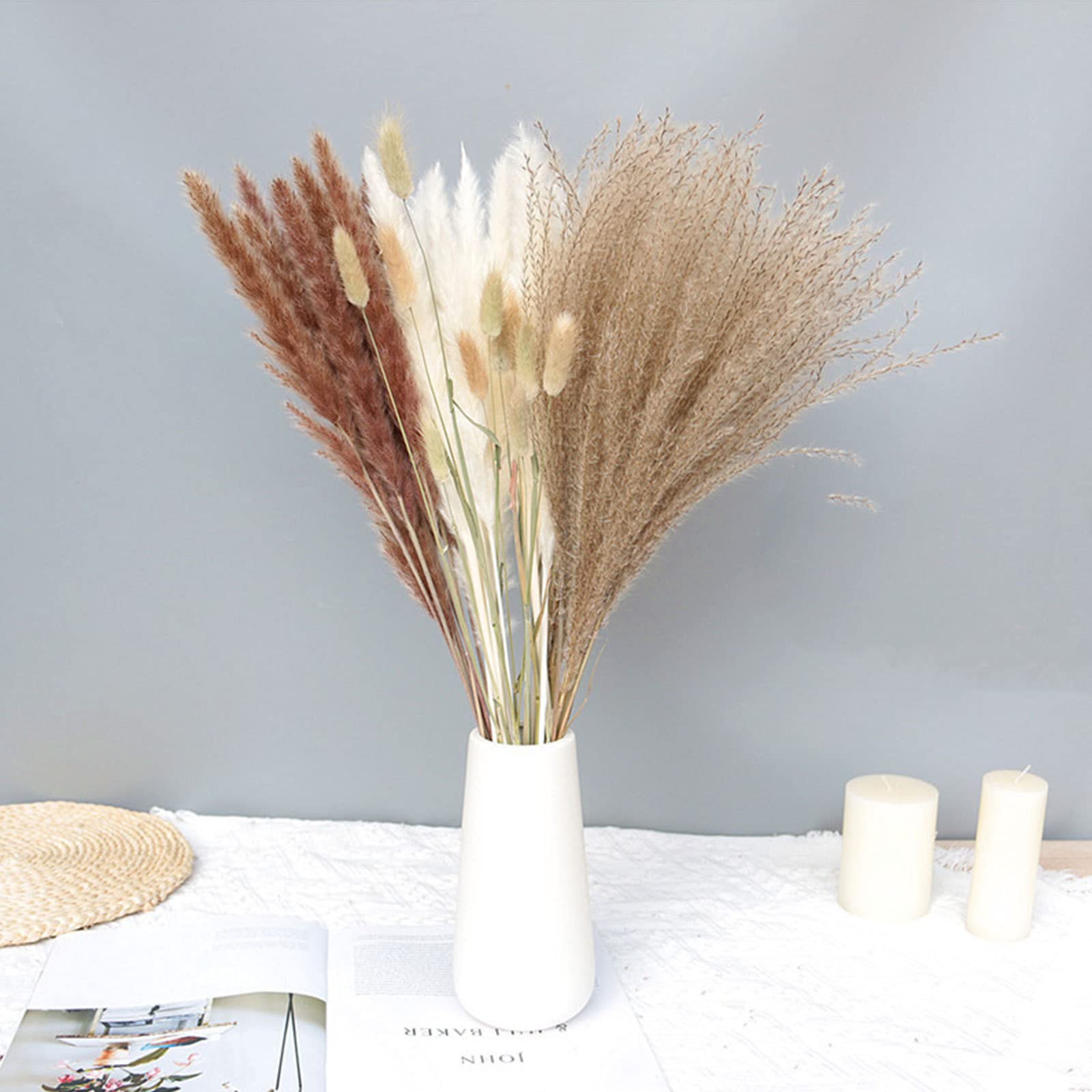 Decoración de Hierba de Pampa Natural de 80 Tallos – Colas de Conejo secas, Hierba de caña Beige para decoración del hogar, arreglos Florales, decoración Bohemia, 20 Pulgadas de Alto