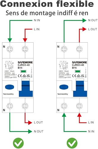 Disjoncteur Différentiel RCBO 16A 1P+N - Type A 30mA Courbe B - Protection 6kA - Interrupteur FI Électromagnétique - Interrupteur Différentiel Haute Sensibilité B16- Pour Circuit - 4