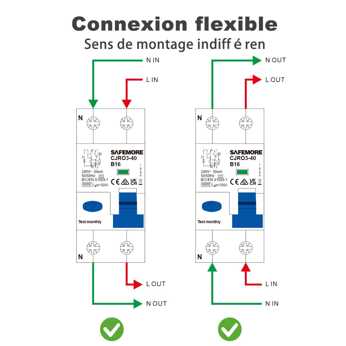 Disjoncteur Différentiel RCBO 16A 1P+N - Type A 30mA Courbe B - Protection 6kA - Interrupteur FI Électromagnétique - Interrupteur Différentiel Haute Sensibilité B16- Pour Circuit