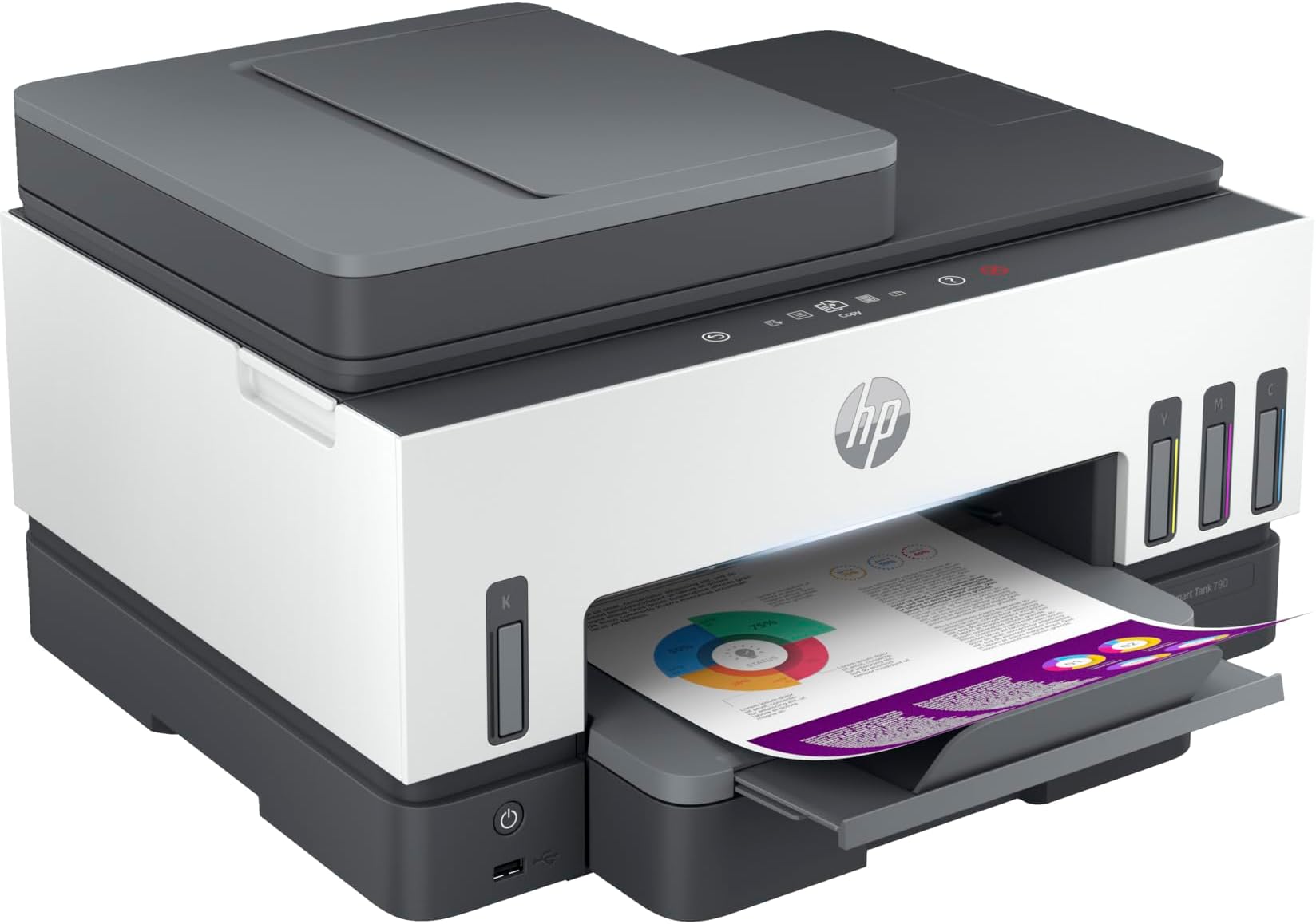 HP Smart Tank 790 All-in-One Printer wireless, Print, Scan, Copy, Fax, Auto Duplex Printing, Document Feeder, Print up to 18000 black or 8000 color pages, White/Grey [4WF66A]