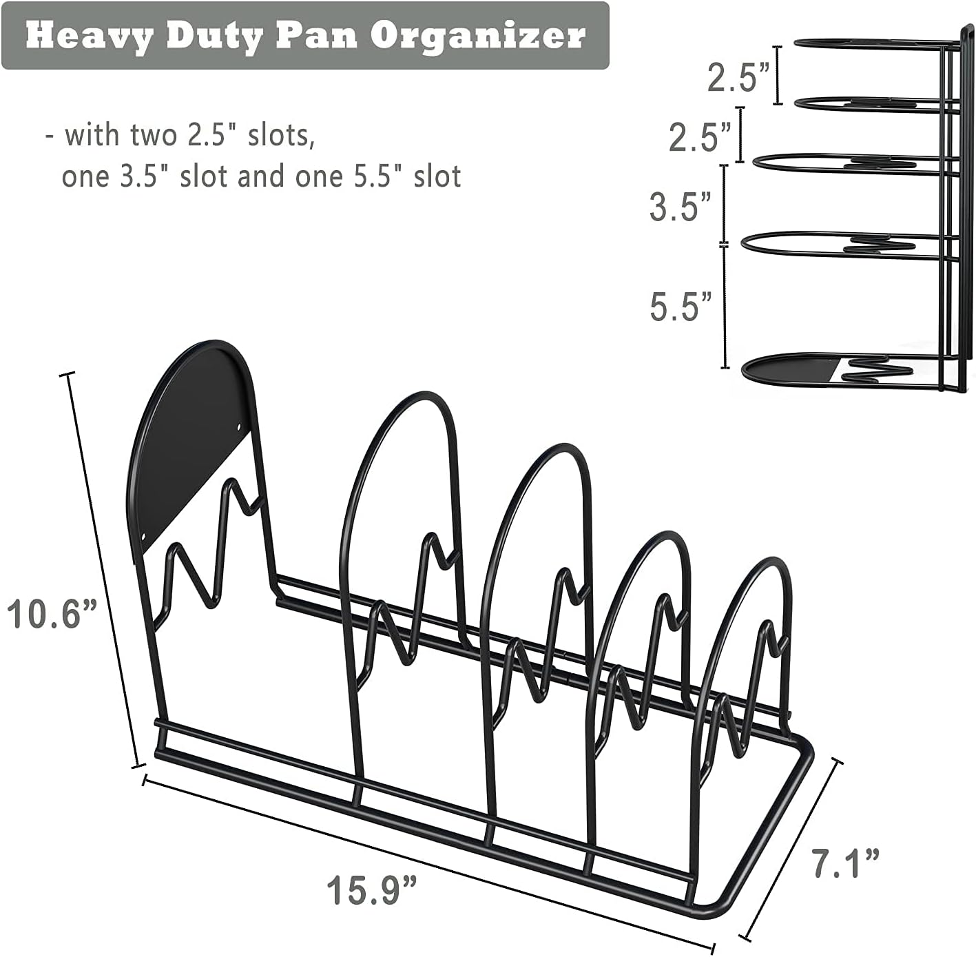 2 Pack - Heavy Duty Pot Rack Organizer, 5 Tier Pan Rack Holder, Holds Cast Iron Skillets, Dutch Oven, Frying Pan, Griddles - No Assembly Required, 15.9'' Height : Home & Kitchen