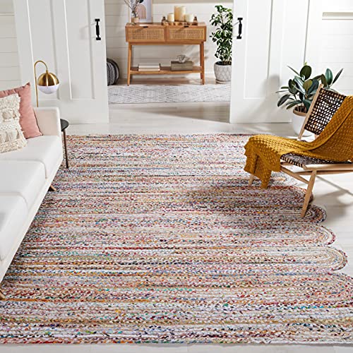 SAFAVIEH Area Rug 8x10 - Cape Cod Collection - Large - Ivory & Multi, Handmade Braided Jute & Cotton, Ideal for Living Room, Bedroom, Office, Dining Space (CAP208A)