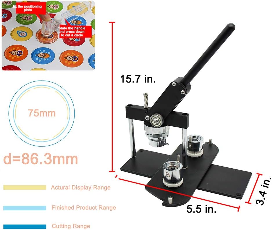 ChiButtons Pro 75mm (3") Metric Button Maker B400 Kit | All-Metal Premium Press w/ 100 Sets, Adjustable Paper Cutter & Moulds | Oversized Promo Buttons, Retail Displays, Event Signage (Blue-New)