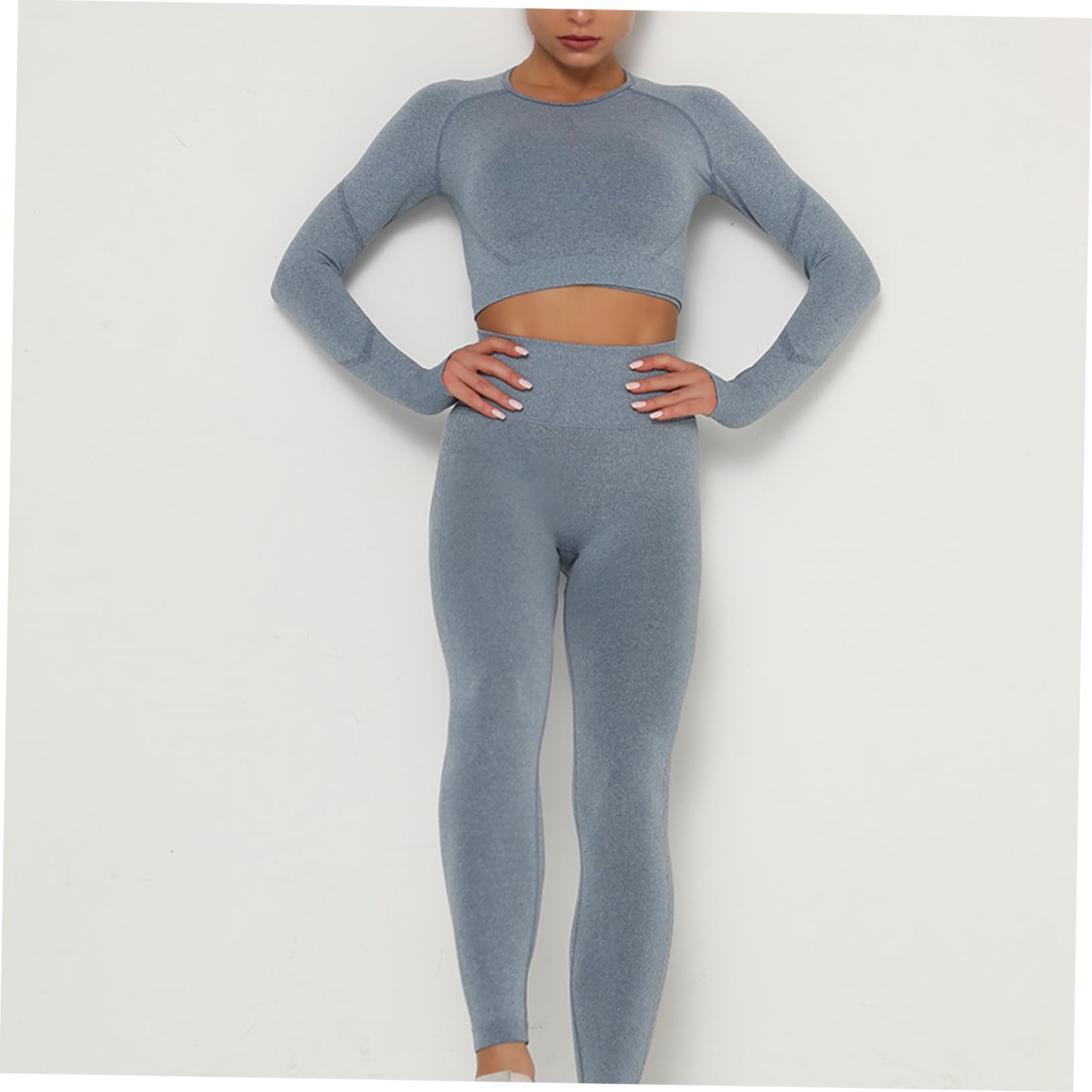 Healvian Tuta Yoga Donna Intera Senza Cuciture Kit Top Maniche Lunghe e Leggings da Palestra Vita Alta Completo Sportivo per Allenamento Femminile