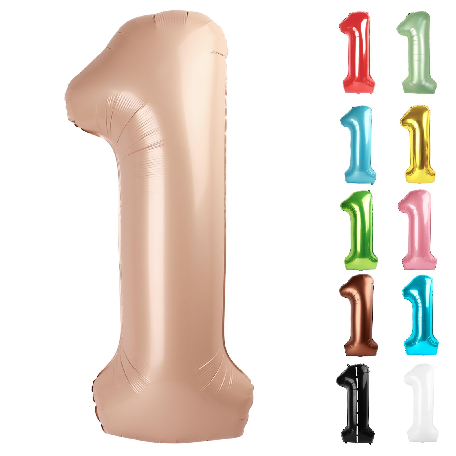 Light Brown Number 1 Balloon for First Birthday 40 Inch, 1st One Number Balloons Birthday Decorations for Girl Boy Toddler Baby