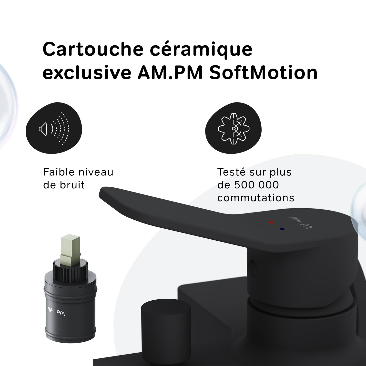 AM.PM Mitigeur de Bain Noir 2 Sorties Robinet Bain-Douche svec bec, à économie d'eau, Résistant aux fissures, Facile à nettoyer et à installer, X-Joy FXA10022