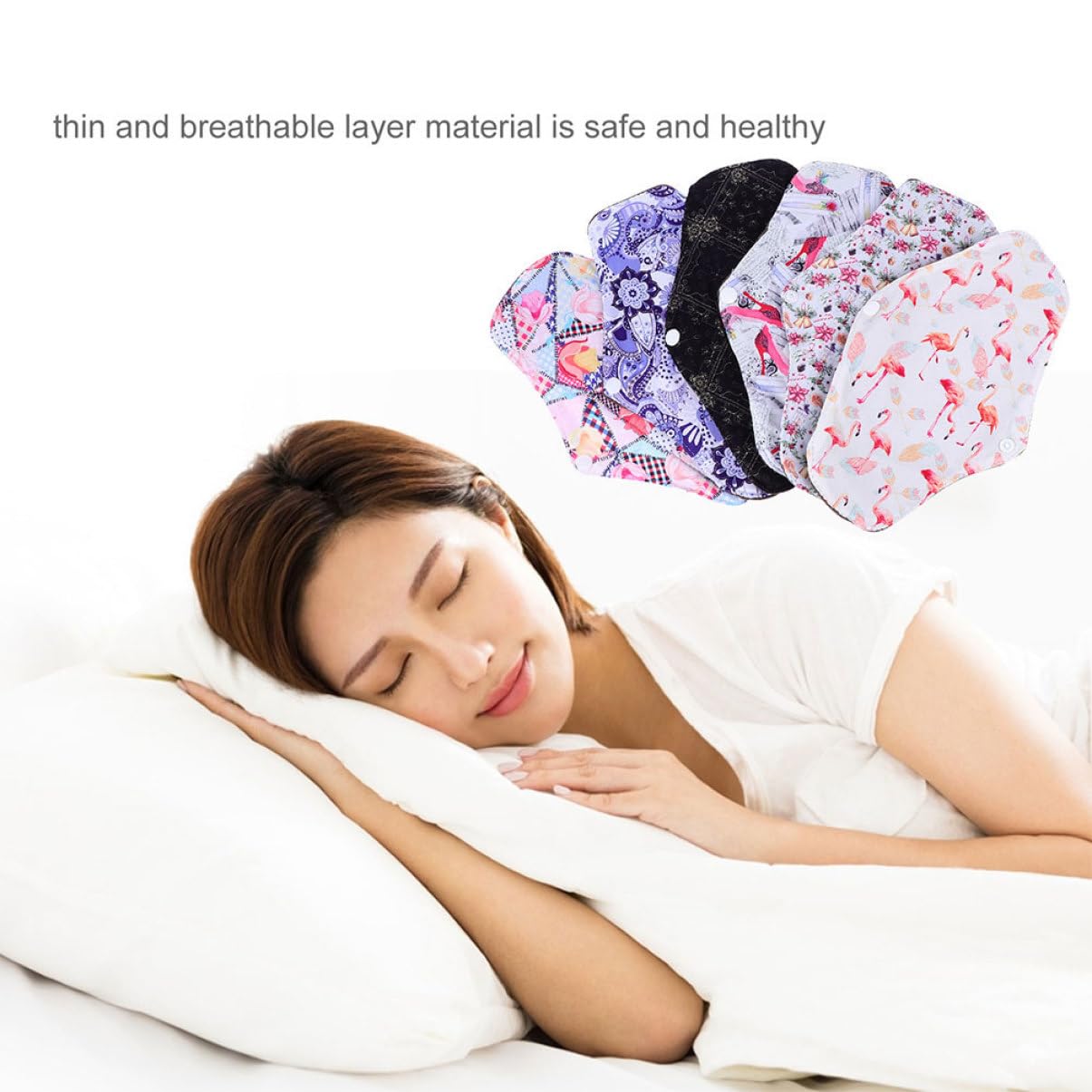 Compresa Menstrual Reutilizable M de Fibra de Carbón 7 Piezas | Alas y Broches de Fijación, Tacto Cómodo para Uso Diario y Ejercicio, Formato Lavable Estilo Aleatorio