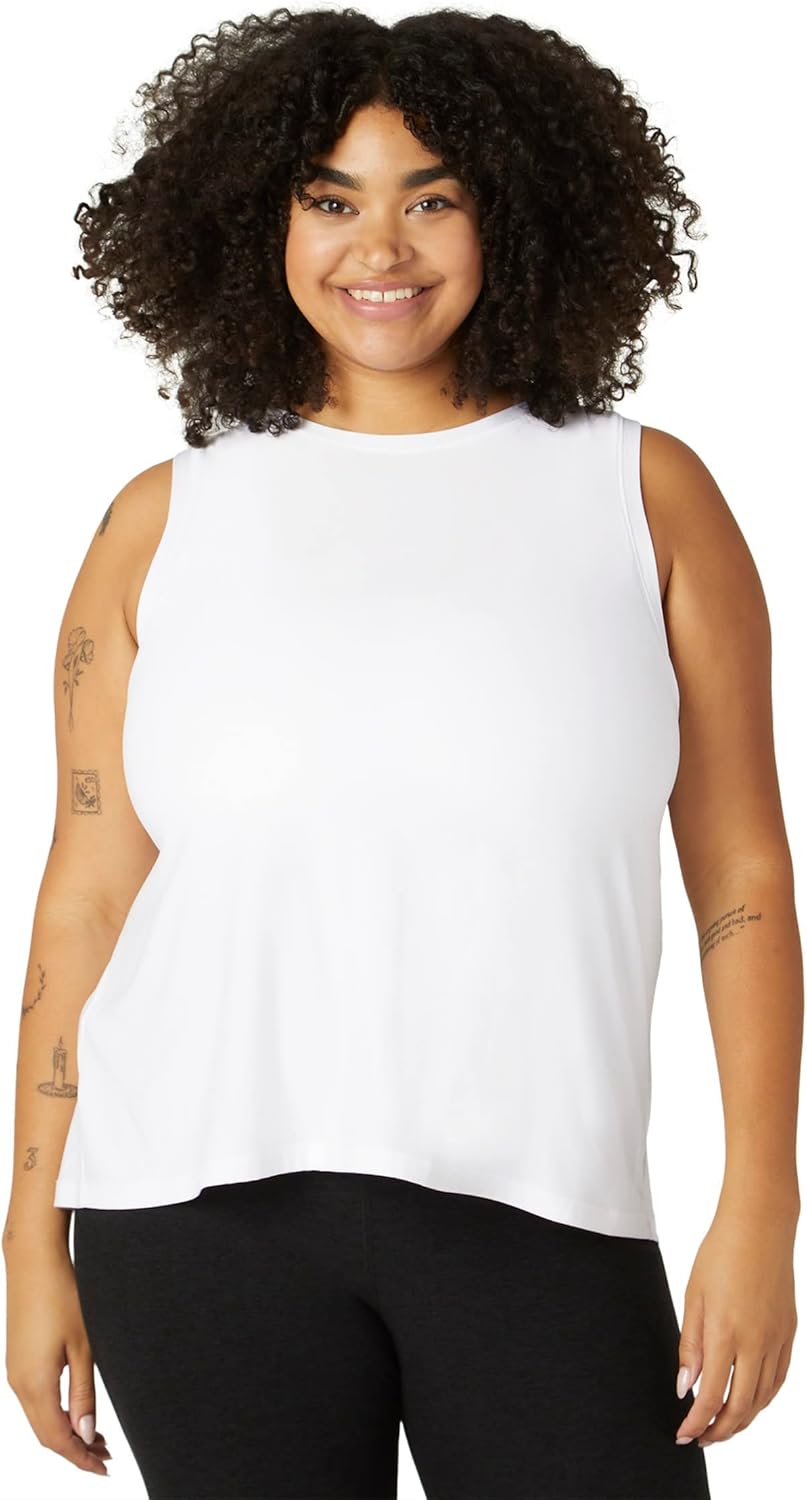 Beyond Yoga® Featherweight Rebalance Tank Top – Relaxed Fit – Ribbed Crew Neckline – Straight Hem Tank Cloud White 1X One Size