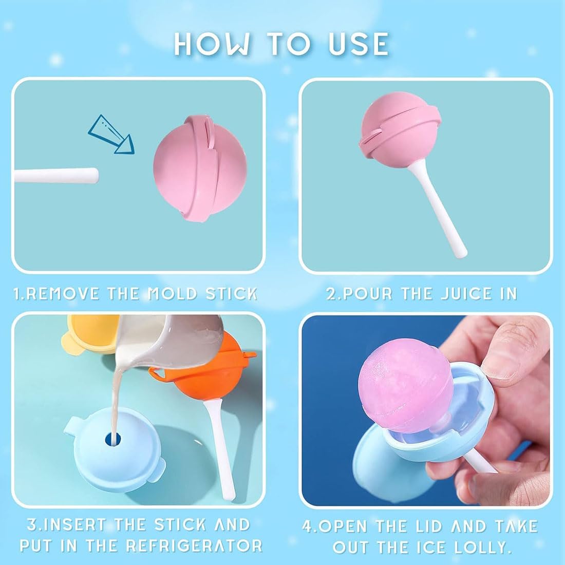 Moldes de helado para piruletas, fácil liberación, grado alimenticio, para jugos caseros, yogur y golosinas congeladas, juego de 12 moldes grandes reutilizables para helado