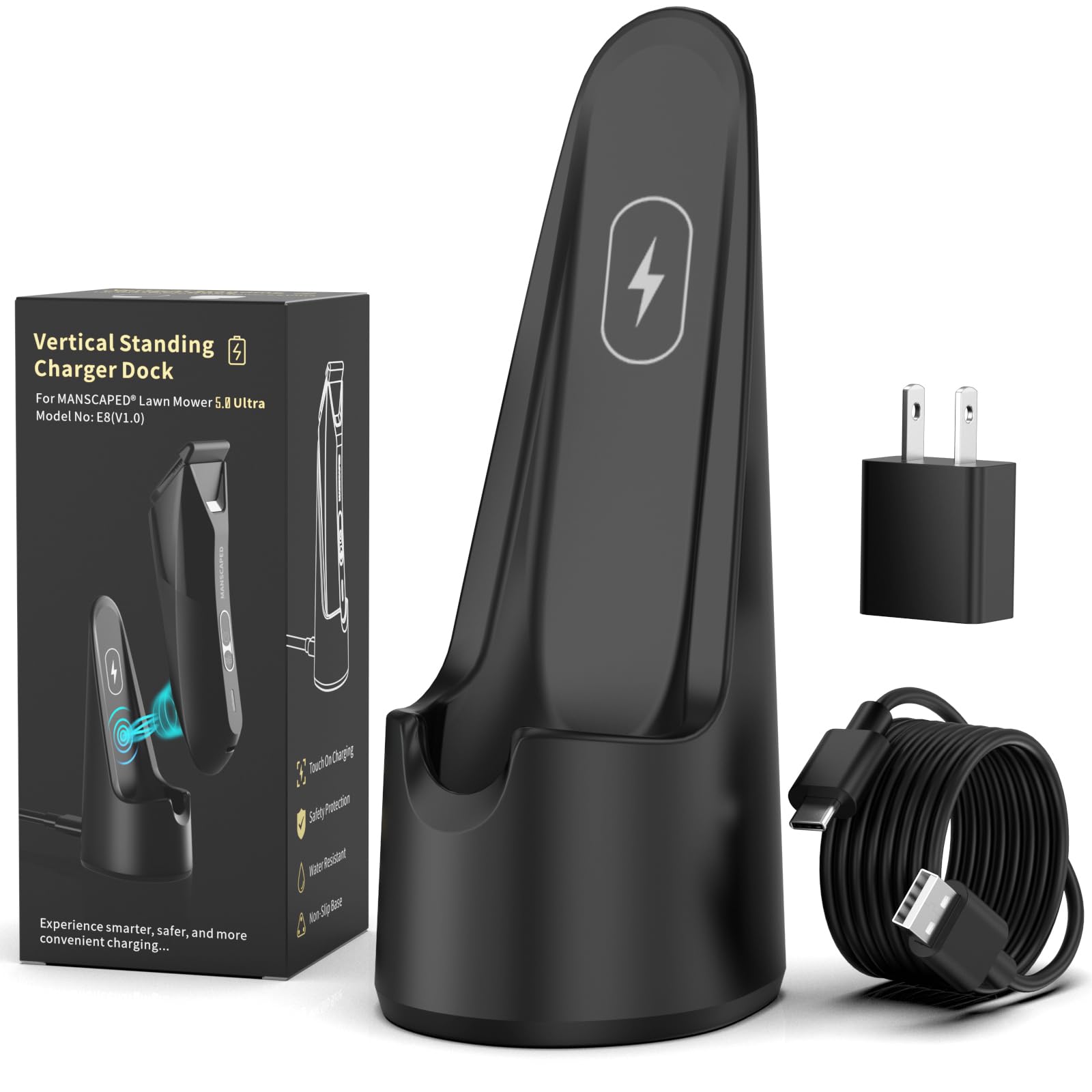 Charging Dock Replacement for MANSCAPED Lawn Mower 5.0 Ultra | Vertical Standing Charger for Manscape Trimmer with AC Adapter, Manscaped Charger Holder with 4.9FT USB-C Cable (T Black)