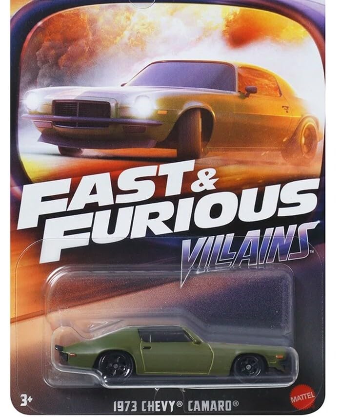 Image of 1:64 F & F Villains 1973 Chevy Camaro F&F Series Original HW Die-Cast Vehicle 4 /5 (Green)