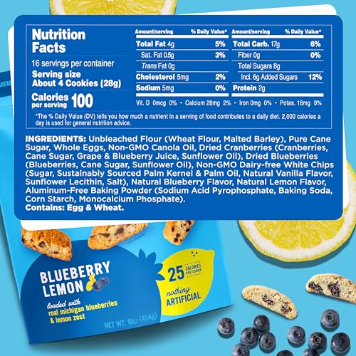 Image of Cooper Street Lemon Blueberry Mini Biscotti Cookies, 1 lb, 4ct | Twice Baked Italian Style Cookies, Peanut, Soy & Dairy Free, Low Sodium Snack, Kosher, Serve w / Coffee or Tea, Resealable Bag