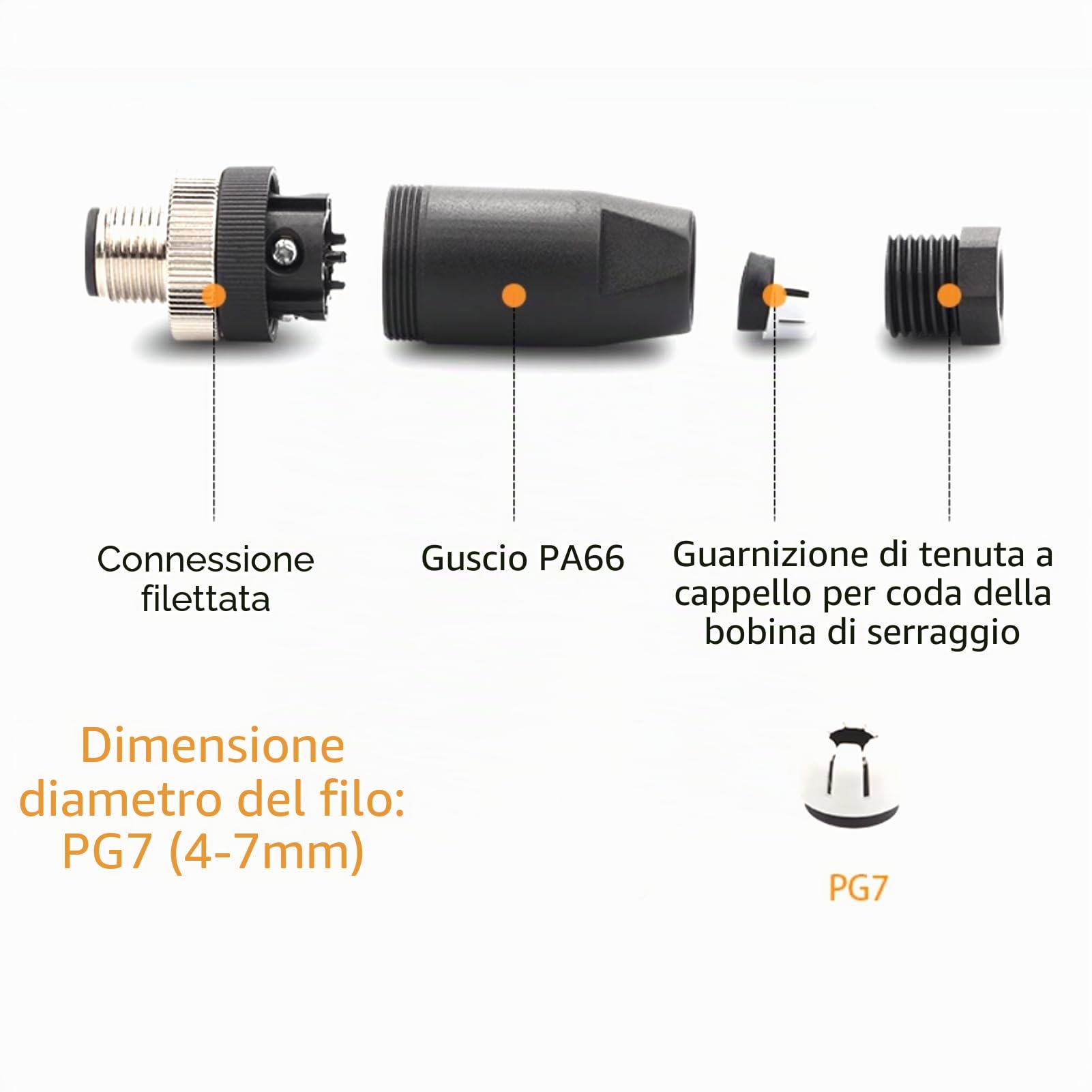 5 Pezzi M12 8 Poli Maschio Connettore, Connettore Circolare a 8 Pin Montaggio sul Campo IP67 Impermeabile A Codificati Diritto Vite Giunto Non Schermato per l'automazione Industriale 60V 4A