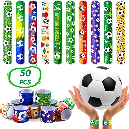 Vibbang 50 Pièces Football Slap Bracelets, Bracelet Enfant Football Bracelets à Claquer, pour Filles Garçons pour l'anniversaire Anniversaire Enfant Parti Sac Remplisseurs Cadeau Party Favors Cover