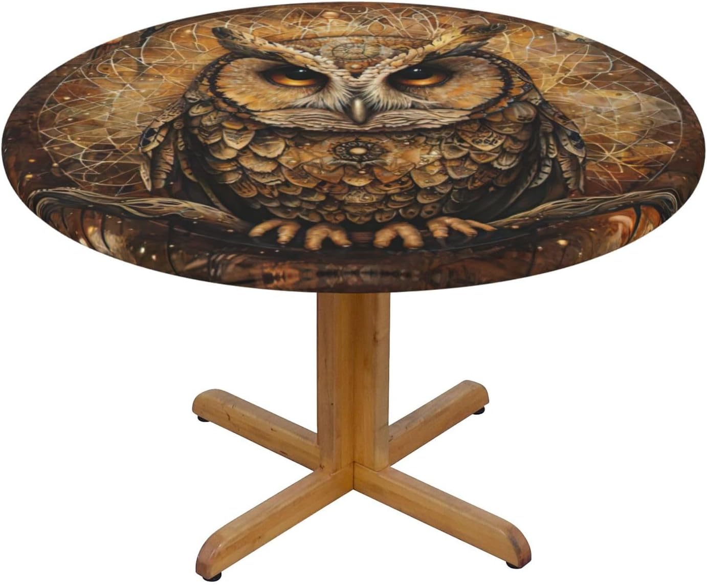 Owl Beliefs Print Outdoor Patio Kitchen Decor Supplies Wipeable Round Table Cloth for Indoor Outdoor