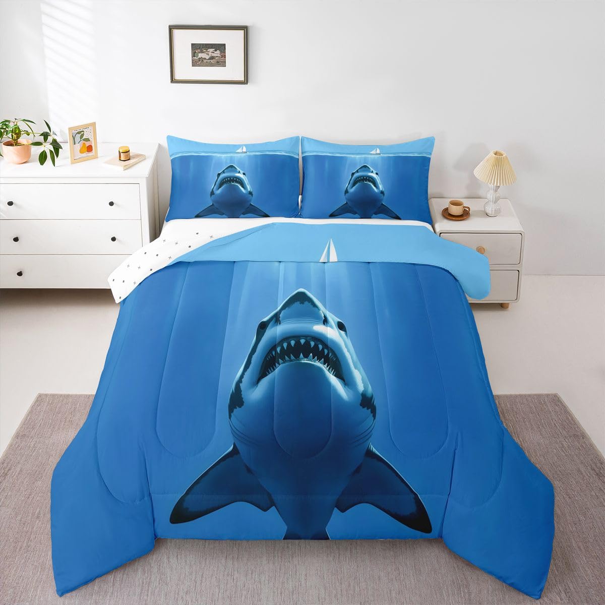 Homewish Cool Great White Shark - Set copripiumino singolo in poliestere