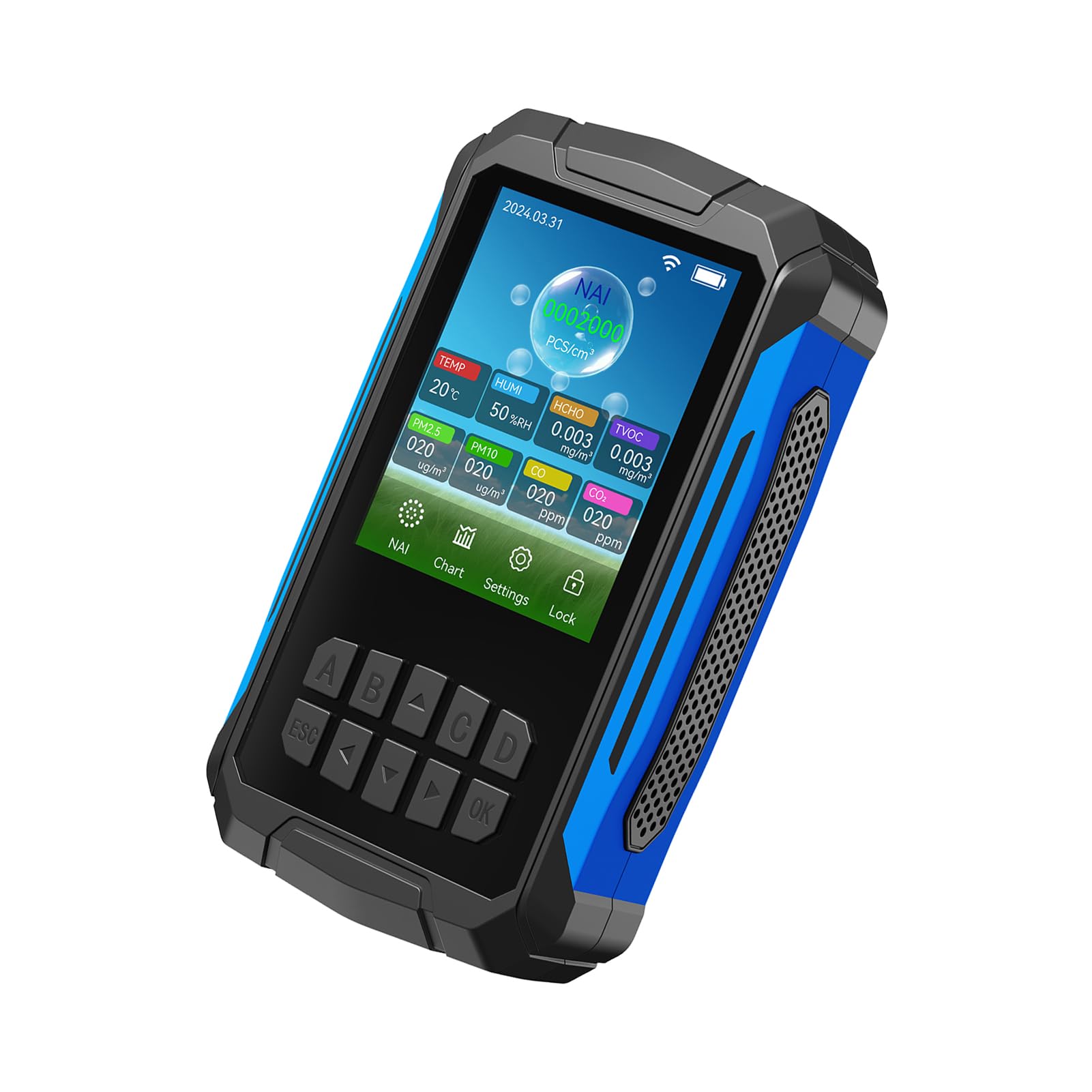 Jeffergarden Monitor della qualità Dell'aria 10 in 1 Tester della qualità Dell'aria Interna Rilevatore della con Concentrazione di Ioni Negativi PM2.5 PM10 CO2 TVOC Umidità (BLACK)