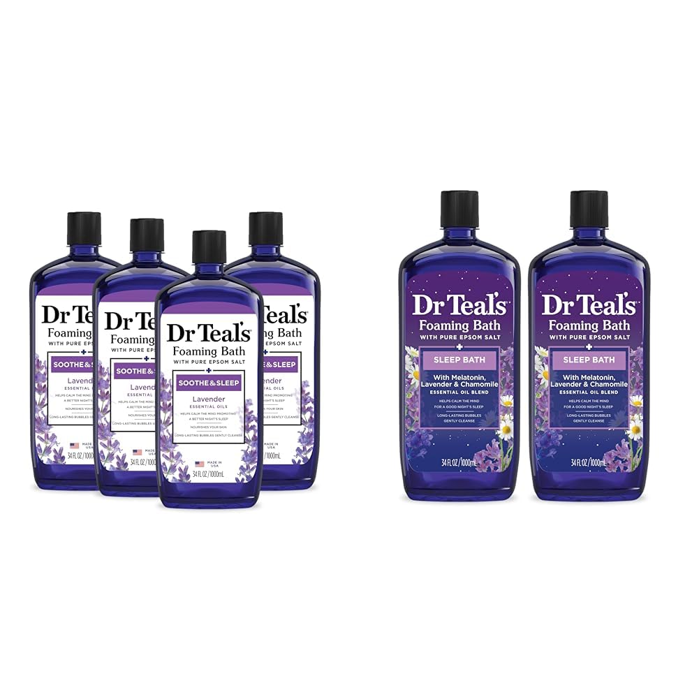 Dr Teal's Foaming Bath Bundle with Pure Epsom Salt, Soothe & Sleep with Lavender, 34 fl oz (Pack of 4) and Sleep Blend with Melatonin, Lavender & Chamomile, 34 fl oz (Pack of 2)