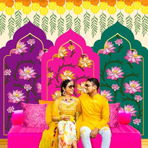 Image of Party Propz Multicolor Lotus Print Backdrop Decoration Cloth - 1Pc 5ft*5ft Ganpati Decoration Setup for Home, Varamahalakshmi Decorative Items, Pooja Backdrop Cloth, Krishna Janmashtami, Haldi Decor