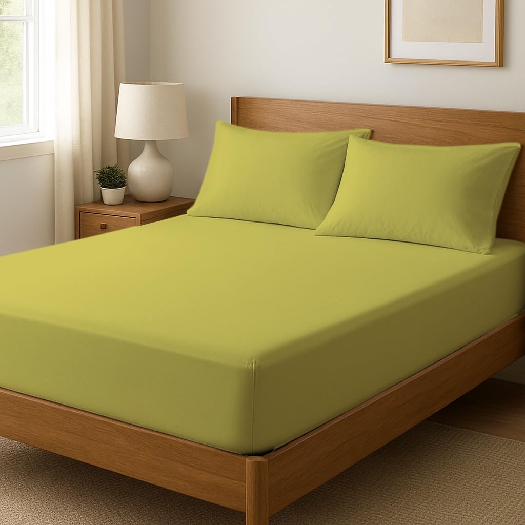 Novexa 100% Egyptian Cotton Double Fitted Sheets 400 Thread Count 35cm Deep Cooling Hotel Quality Bed Sheet Luxury Ultra Soft Bottom Yellow Fitted Bedsheets