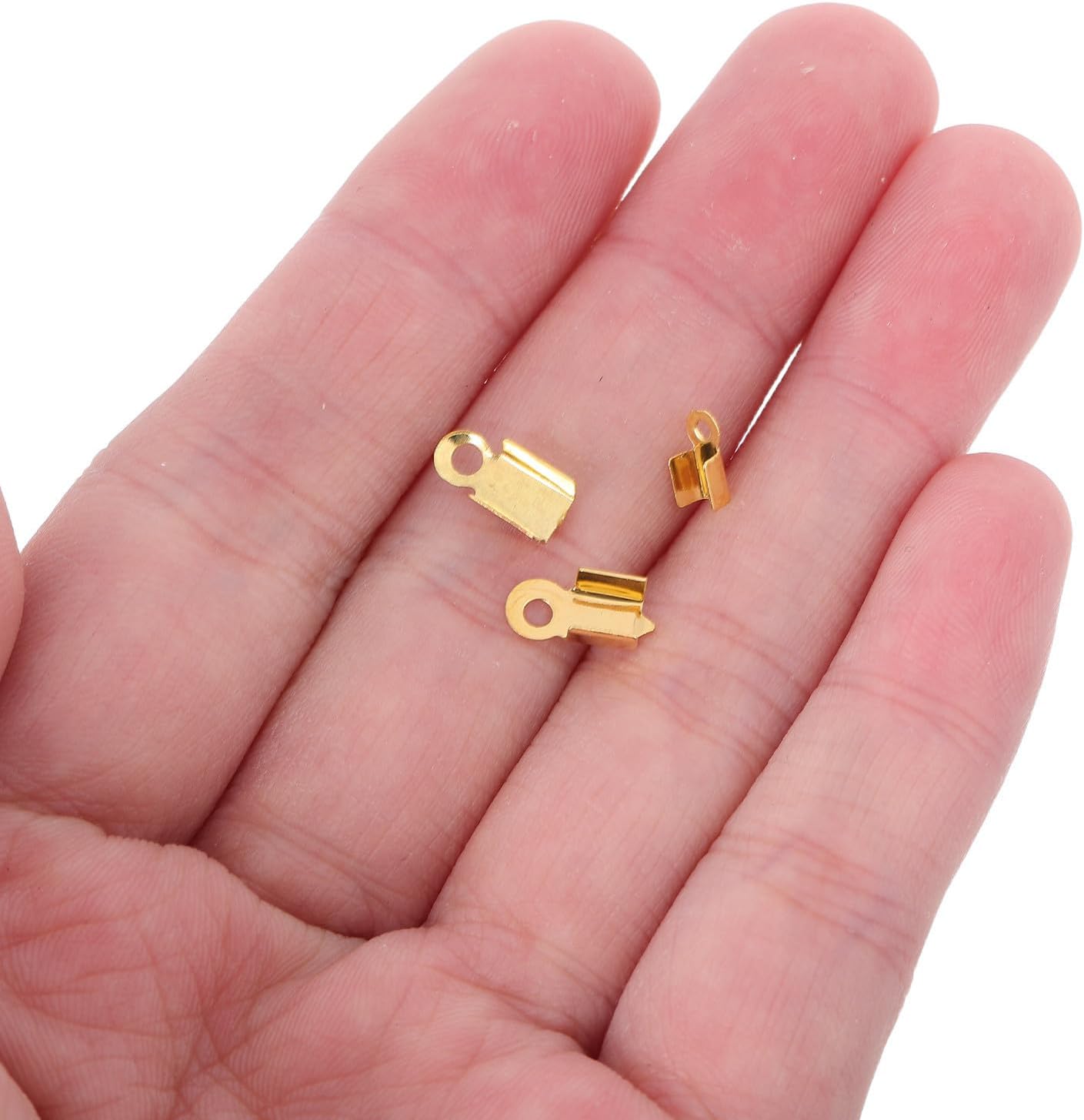 300pcs Gold Plated Fold Over Cord Ends for Jewelry Making and Ribbon