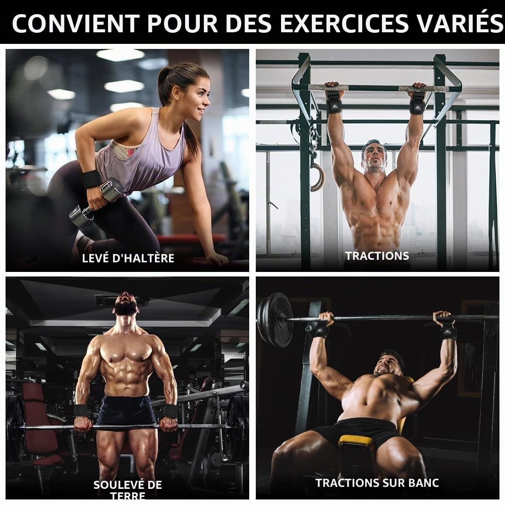 Flintronic Crochets d'haltérophilie, 8 cm de Néoprène Rembourré Bandage Poignet, Crochet Musculation pour Hommes et Femmes, pour Powerlifting, Levage et Tirage de Barre, Crossfit, Rows et Deadlift