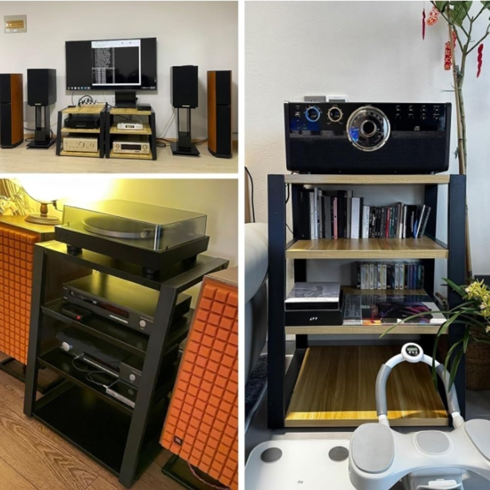 4-poziomowy stojak audio otwarty stojak na komponenty do przechowywania stereo szafka wieża modułowa konstrukcja półka na nośniki czarny stojak stereo do kina domowego i systemów rozrywkowych