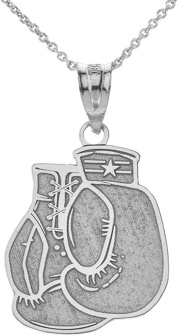 Sports Charm Certified 14k White Gold Personalized Boxing Gloves Pendant Necklace with Your Name